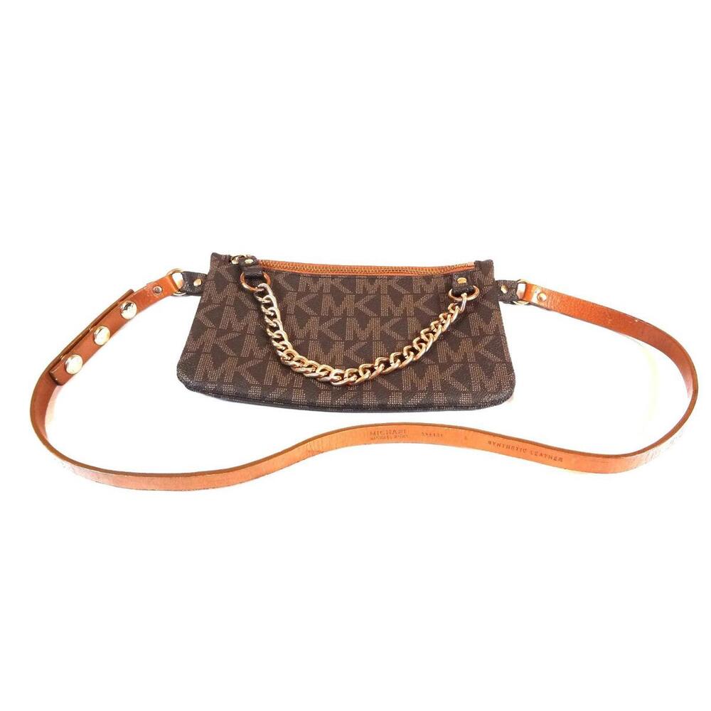 Michael Kors Signature Leather Waist Bag/Fanny‎ Pack Belt Bag Logo/Brown Small